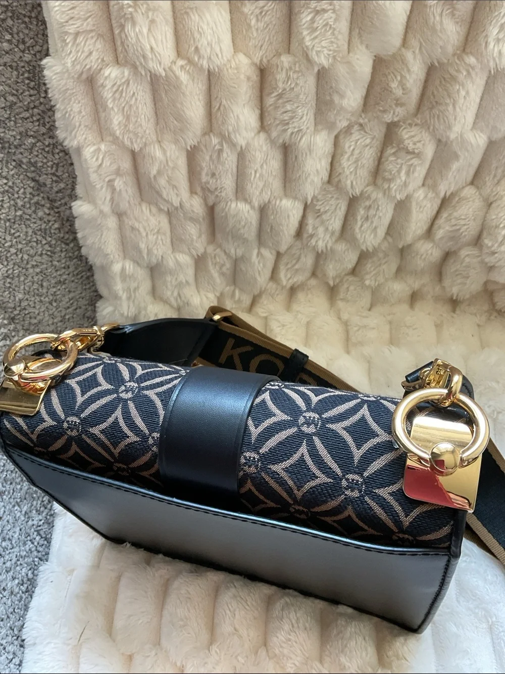 Michael Kors Black & Brown Logo Crossbody with Gold Accent Greenwich Small.